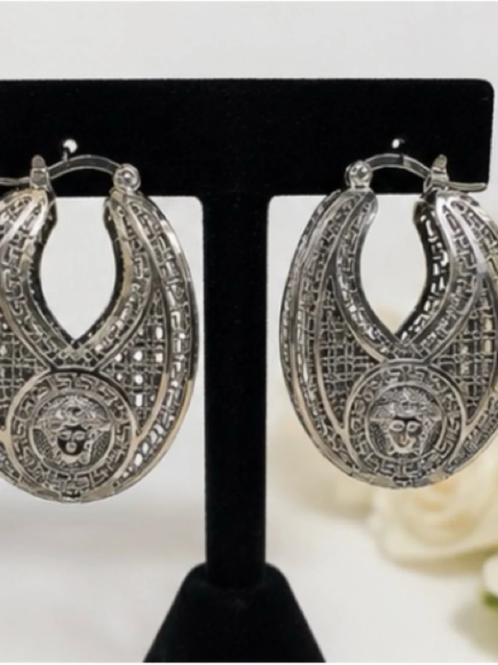 Silver Statement Hoop Earrings - Timeless Elegance Medusa